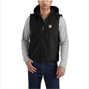 CARHARTT RELAXED FIT WASHED DUCK FLEECE-LINED HOODED VEST